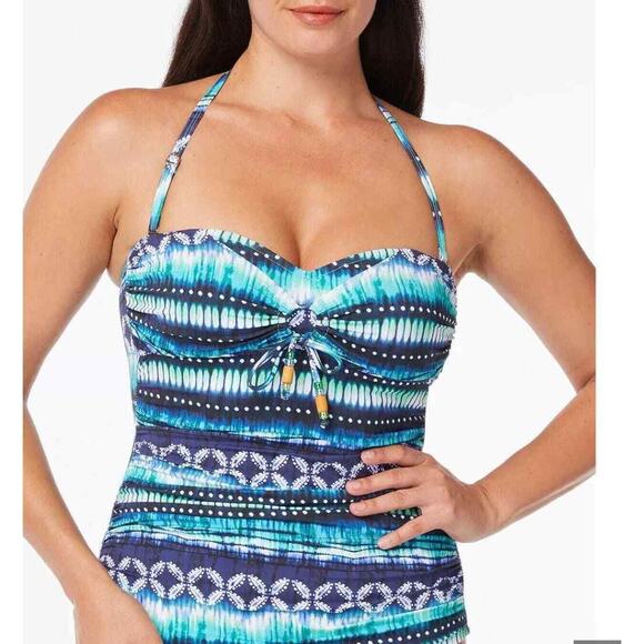 Bleu Rod Beattie Tankini Top Blue Green Swimsuit Beaded Tie NEW 8 NWT - Picture 3 of 3